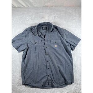 Carhartt Double Pocket Cotton Short Sleeve Blue Button Down Work Shirt 2XL Tall